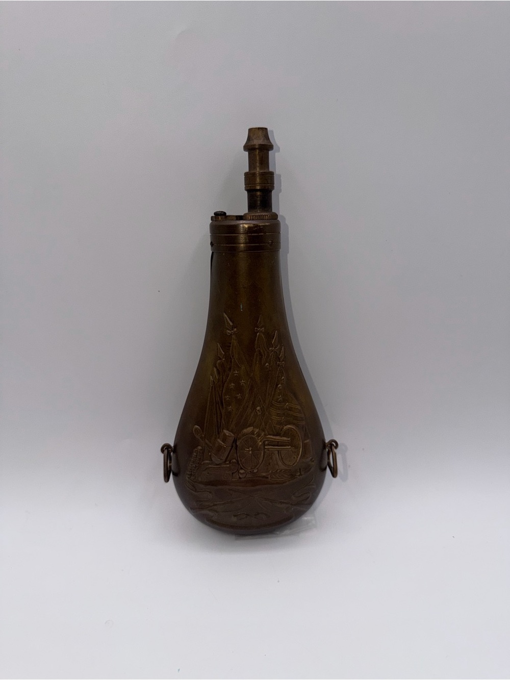 Antique-Style Embossed Brass Powder Flask